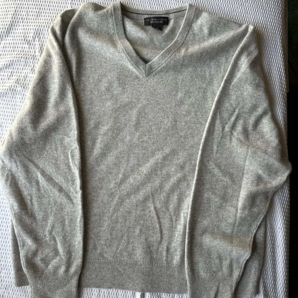 The Men's Store Bloomingdale's Sweater Mens XXL Gray Cashmere V Neck Knit